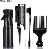 5Pcs Hair Styling Tool Set with Spray Bottle, Afro Pick Comb, Edge Brush, Tail Comb for Curly & Natural Hair