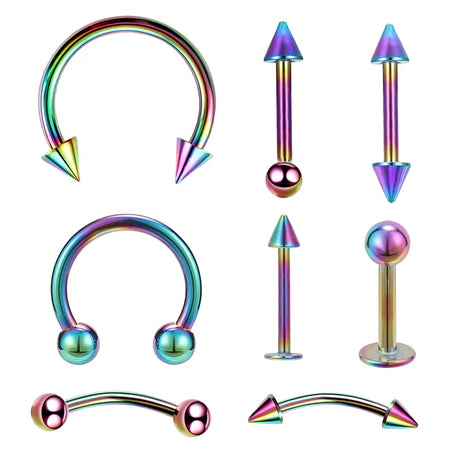8PCS/Set Fashion Piercing Set Eyebrow Bar Lip Tongue Nose Pircing Stainless Steel Ear Studs Stainless Steel Mixed Body Jewelry