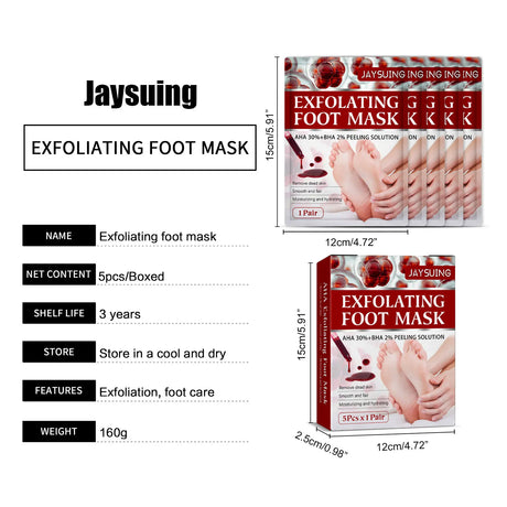 Exfoliating Feet Mask Sock Exfoliation Scrub for Feet Mask Remove Dead Skin Moisturizing Pedicure Anti Crack Foot Patch Spa 5PCS