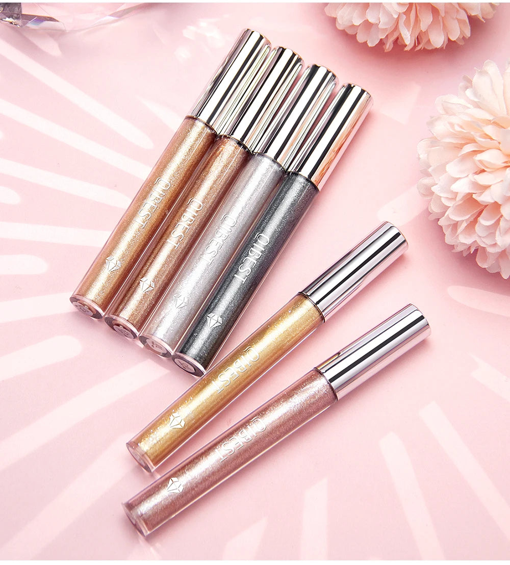 QIBEST Metallic Glitter Liquid Lipstick Makeup Waterproof Lip Gloss Long-lasting Shimmer Metal Diamond Lip Glaze Tint Charming