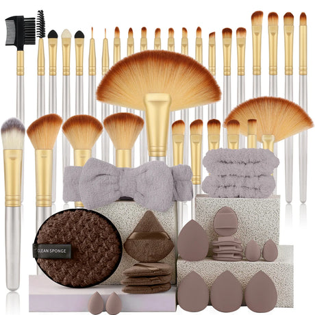 32Pc Makeup Brush Set Cosmetic Tools for Powder Eye Shadow Foundation Blush Blending Beauty Makeup Brush Kit for Makeup Starters