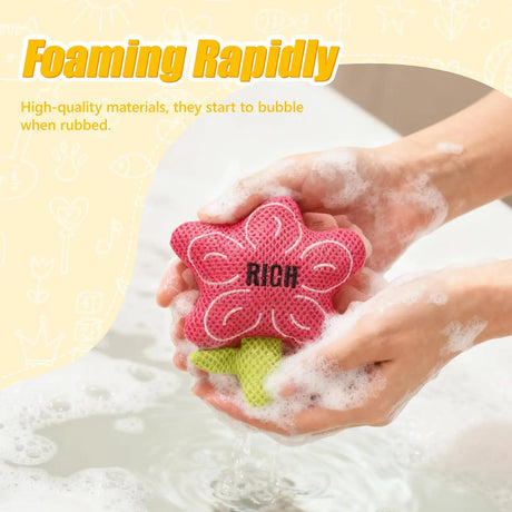 Kids Loofah, Cute Cartoon Animal Kids Bath Sponge with Hanging Rope, Soft Double Mesh for Rich Lather
