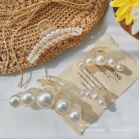 Simulated Pearl Hair Claws for Women Korean Acrylic Hair Clips Girls Large Size Barrette Shark Clip Fashion Hair Accessories