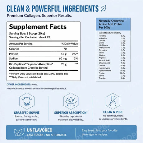 Collagen Peptides Powder Hydrolyzed Protein Unflavored Easy Mix Daily Beauty Nutrition Supplement High Protein Collagen Powder