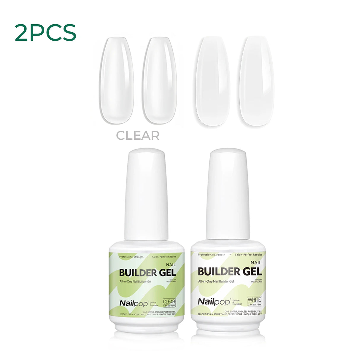 Nailpop 15ml Builder Gel Nail Polish for Nail Apex & Extension Strengthener Upgraded Soak Off UV Gel Rhinestone Glue 4 Colors