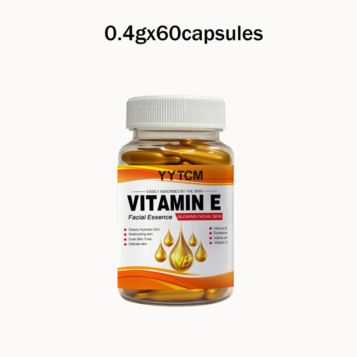 Vitamin E Deep Moisturizing Capsule Essence, Hydrates and Smooths Skin, Contains Plant-Based Squalane, Vitamin C, Deep Hydration and Skin Brightening Essence (0.4Gx30 Capsules)/Bag-1 Bag
