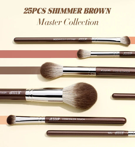 Jessup Makeup Brushes Set 15/25pcs Premium Synthetic Brown Make up Brushes Foundation Eyeshadow Concealer Blush Eyeliner, T511