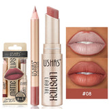 2-in-1 Lip Makeup Set, Matte Lipstick & Lip Liner Pencil, Nude Brown, Waterproof Long Lasting Tinted Lip Balm Contour Kit