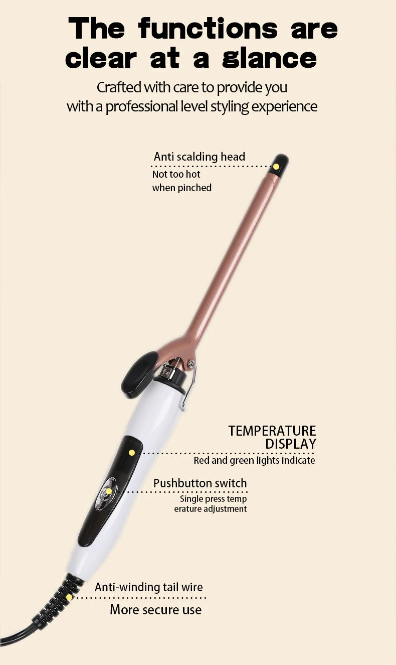 Euro-standard 0.51-inch ultra-fine curling iron, constant temperature hair protection, suitable for curly hair styling, unisex