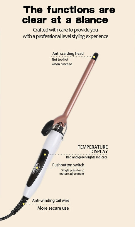 Euro-standard 0.51-inch ultra-fine curling iron, constant temperature hair protection, suitable for curly hair styling, unisex