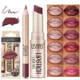 2-in-1 Lip Makeup Set, Matte Lipstick & Lip Liner Pencil, Nude Brown, Waterproof Long Lasting Tinted Lip Balm Contour Kit