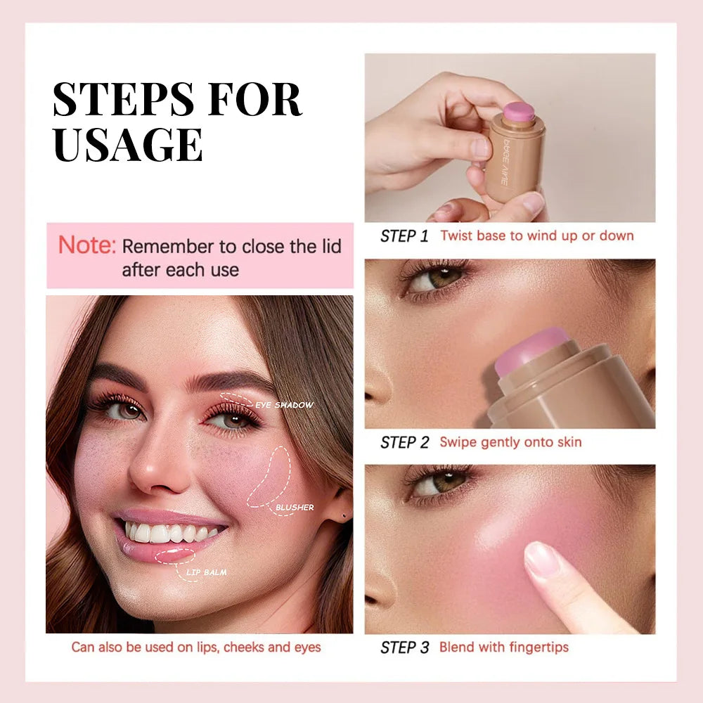 Pocket Matte Blush Stick Long Lasting Non-Sticky Lip & Cheek Tint Natural Nude Brightening Contour Rouge