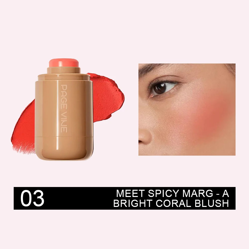 Pocket Matte Blush Stick Long Lasting Non-Sticky Lip & Cheek Tint Natural Nude Brightening Contour Rouge