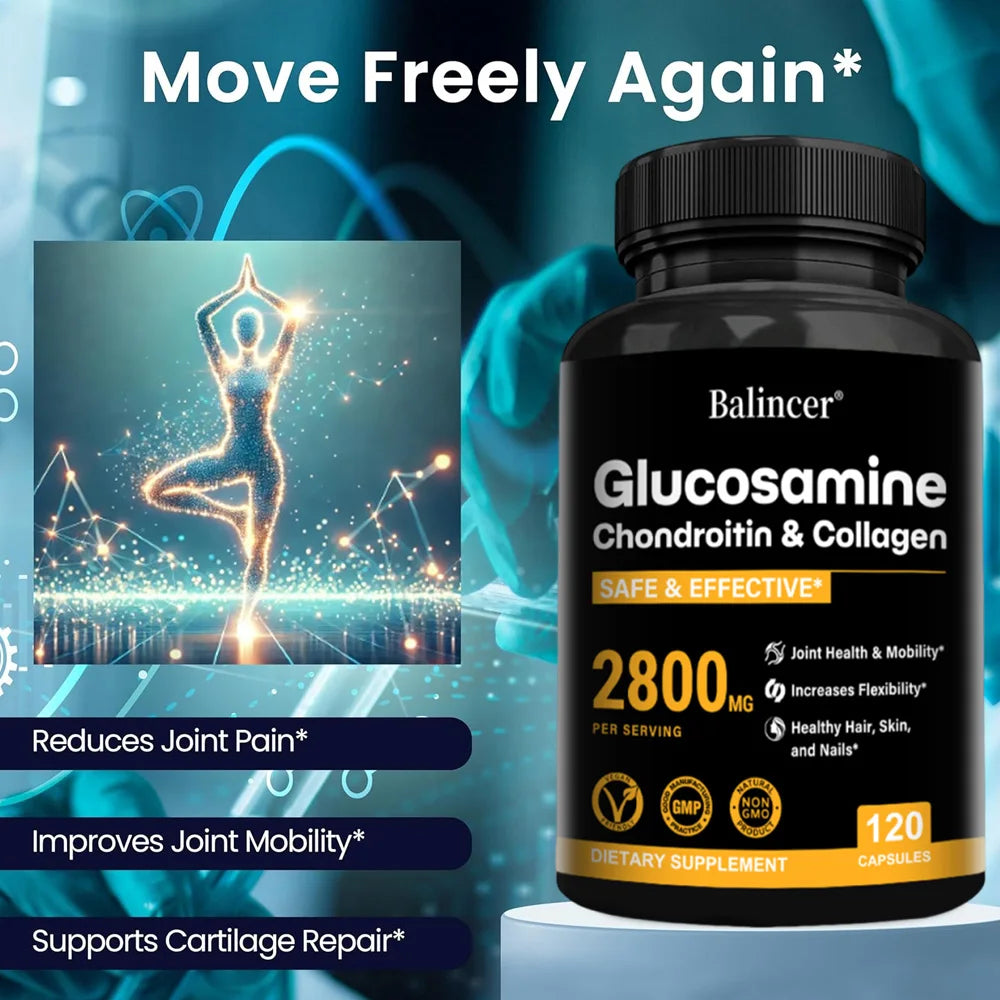 Glucosamine Chondroitin MSM Capsules, Joint Support Supplement, Support Cartilage Flexibility Bone Strength & Hair Skin Nail