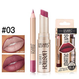 2-in-1 Lip Makeup Set, Matte Lipstick & Lip Liner Pencil, Nude Brown, Waterproof Long Lasting Tinted Lip Balm Contour Kit