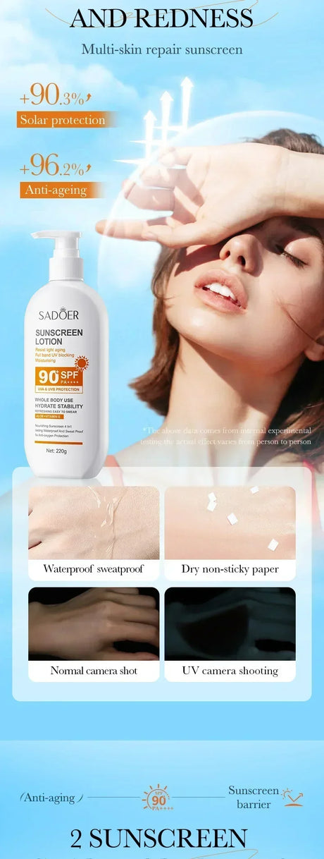 SPF90+ sunscreen, UV protection, whitening sunscreen, moisturizing, whitening, facial and body sunscreen, skin care, anti-aging