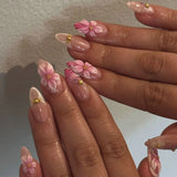 24pcs wearable false nail kit, randomly shipped; almond-shaped pearl starlight false nails; artistic flower press-on nails.