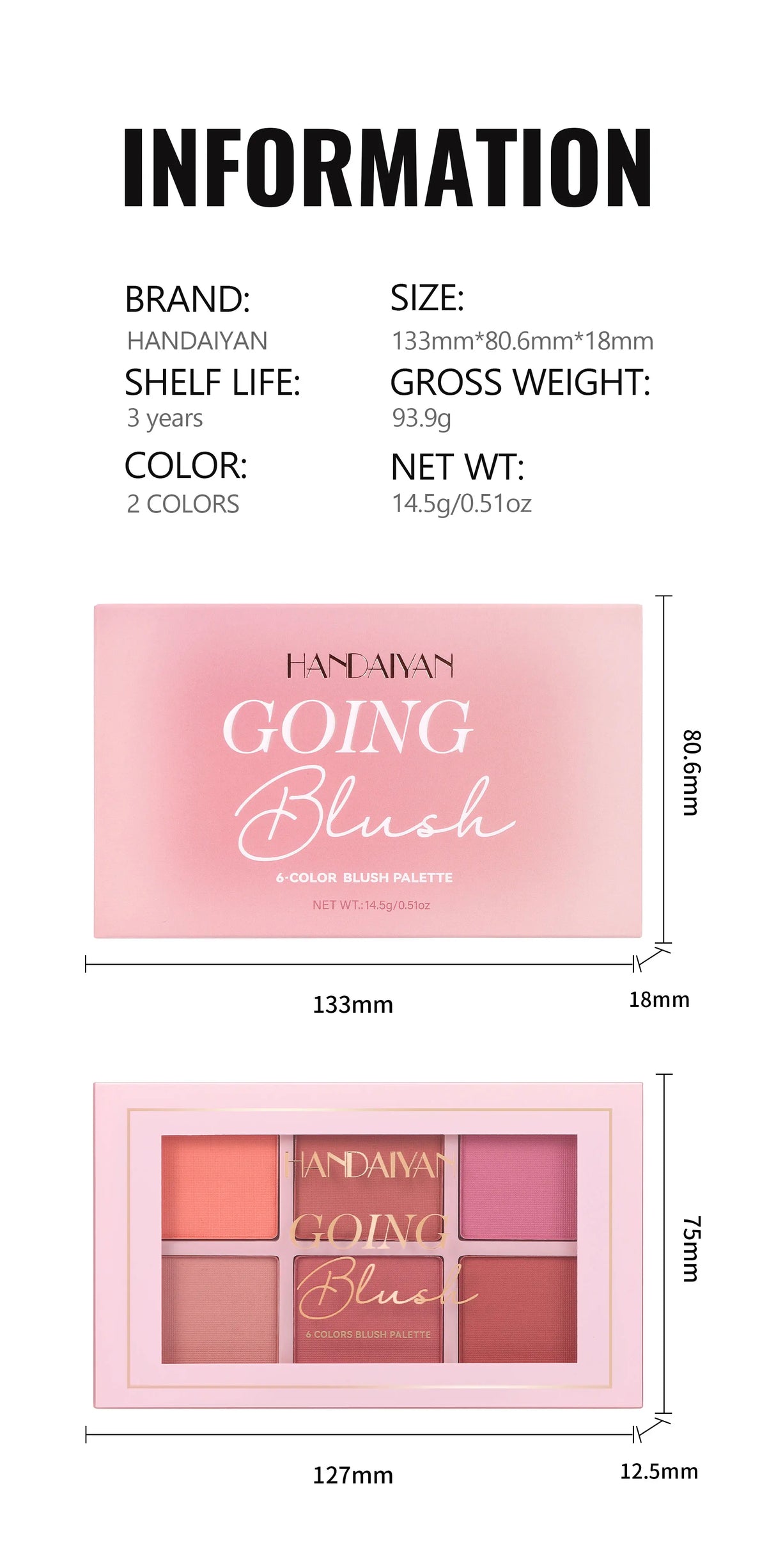 Long Wear Blush Makeup Palette Buildable Color Velvet Finish Face Powder Cheek Contouring Brightening