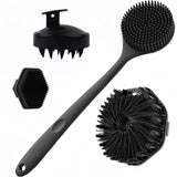4PCS Long Handle Silicone Bath Brush Set for Body Back Face Gentle Exfoliating Massage Deep Cleaning with Non Slip Grip