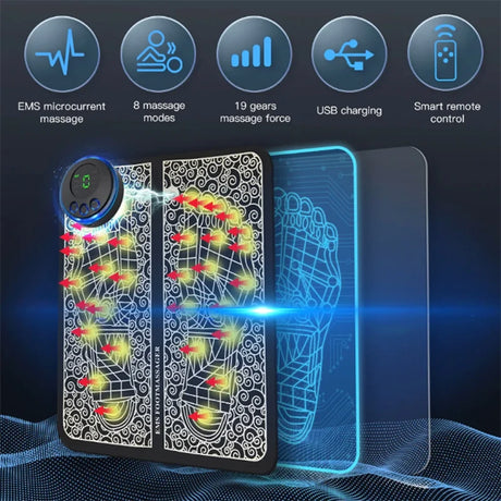 Remote EMS Foot Massager Pad Portable Electric Muscle Stimulation Massage Mat Improve Blood Circulation Relief Pain Relax Feet