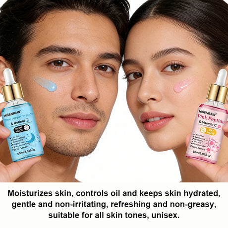 HISENRAIN Premium Pink & Blue Copper Peptide Serum - Anti-Aging, Skin Repair & Hydrating Facial Essence for Youthful Glow.