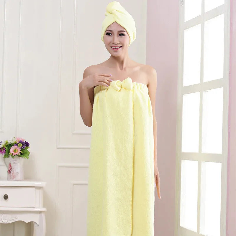 Women Bath Towel Microfiber Fabric Beach Towel Soft Wrap Women Bath Skirt Dry Hair Cap Set Super Absorbent Home For Bathroom