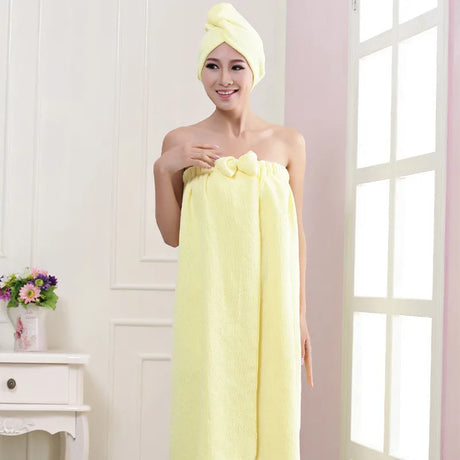 Women Bath Towel Microfiber Fabric Beach Towel Soft Wrap Women Bath Skirt Dry Hair Cap Set Super Absorbent Home For Bathroom