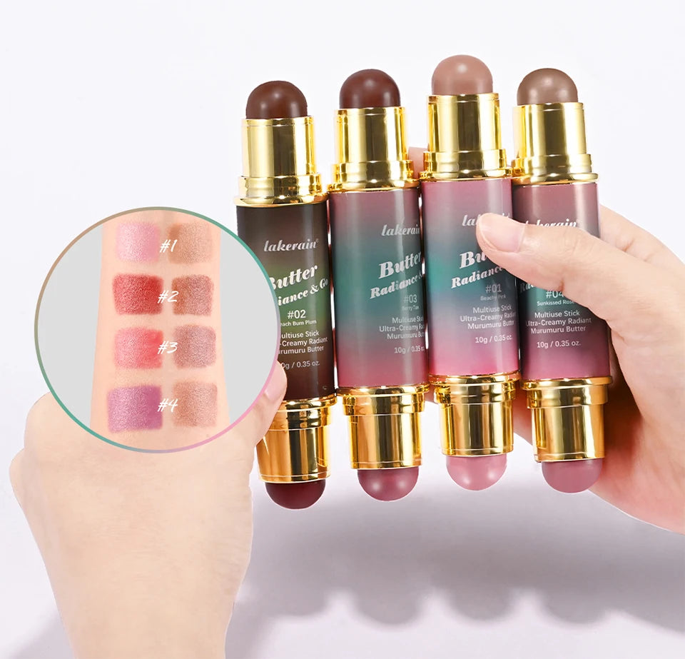 Butter Glow & Go Multiuse Stick Double-Headed Bronzer Blush Stick for Cheeks Contours Light Glossy Bronze&Pink Blusher Cosmetics