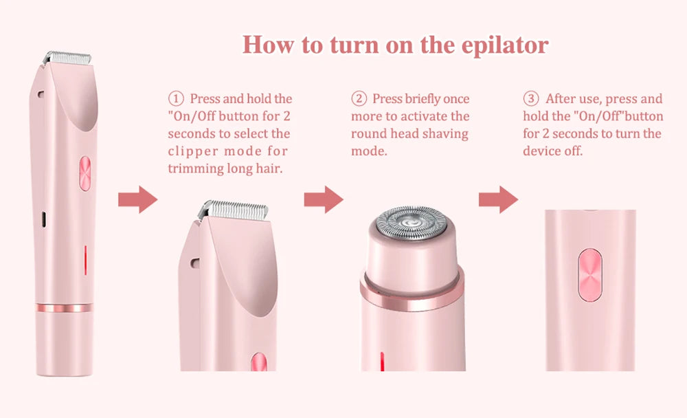 Women Electric Shaver Dual Head Bikini Trimmer Waterproof Body Hair  Trimmer Facial Hair Remover for Bikini Underarm Leg Arm