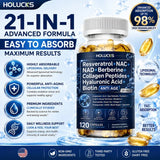 Resveratrol+NAC+NAD+Collagen Peptides+Hyaluronic Acid+Biotin Capsules, Boost Energy & Focus, Anti-Aging, Cellular Vitality