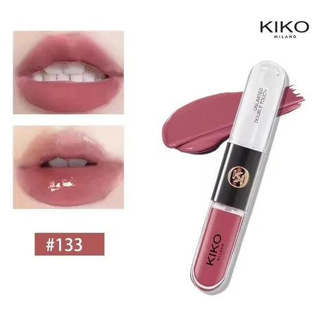 New Kiko Double Headed Lipstick Transparent Mirror Lip Gloss Non Fading Oil Sexy Rich Lip Gloss Milk Tea Bean Paste Naked Makeup