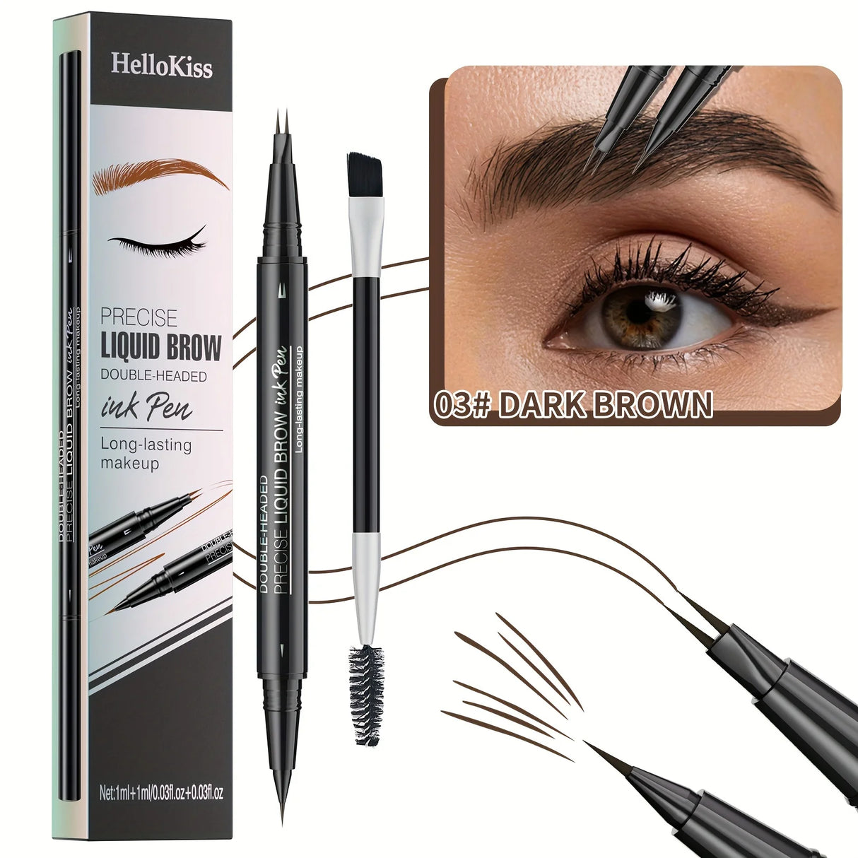 Waterproof Dual-Tip Liquid Eyebrow Pencil, Available in Light Brown, Brown, Dark Brown, Dark Black, and Black, Multi-Pack, for Natural Eyebrow Makeup, Quick-Drying, Sweat-Proof, Smudge-Proof, with Eyebrow Brush, Dual-Tip Liqu