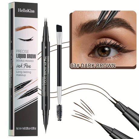 Waterproof Dual-Tip Liquid Eyebrow Pencil, Available in Light Brown, Brown, Dark Brown, Dark Black, and Black, Multi-Pack, for Natural Eyebrow Makeup, Quick-Drying, Sweat-Proof, Smudge-Proof, with Eyebrow Brush, Dual-Tip Liqu