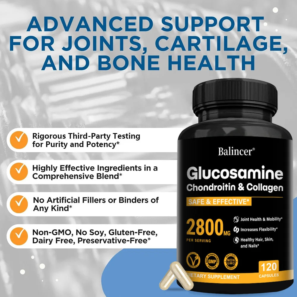 Glucosamine Chondroitin MSM Capsules, Joint Support Supplement, Support Cartilage Flexibility Bone Strength & Hair Skin Nail
