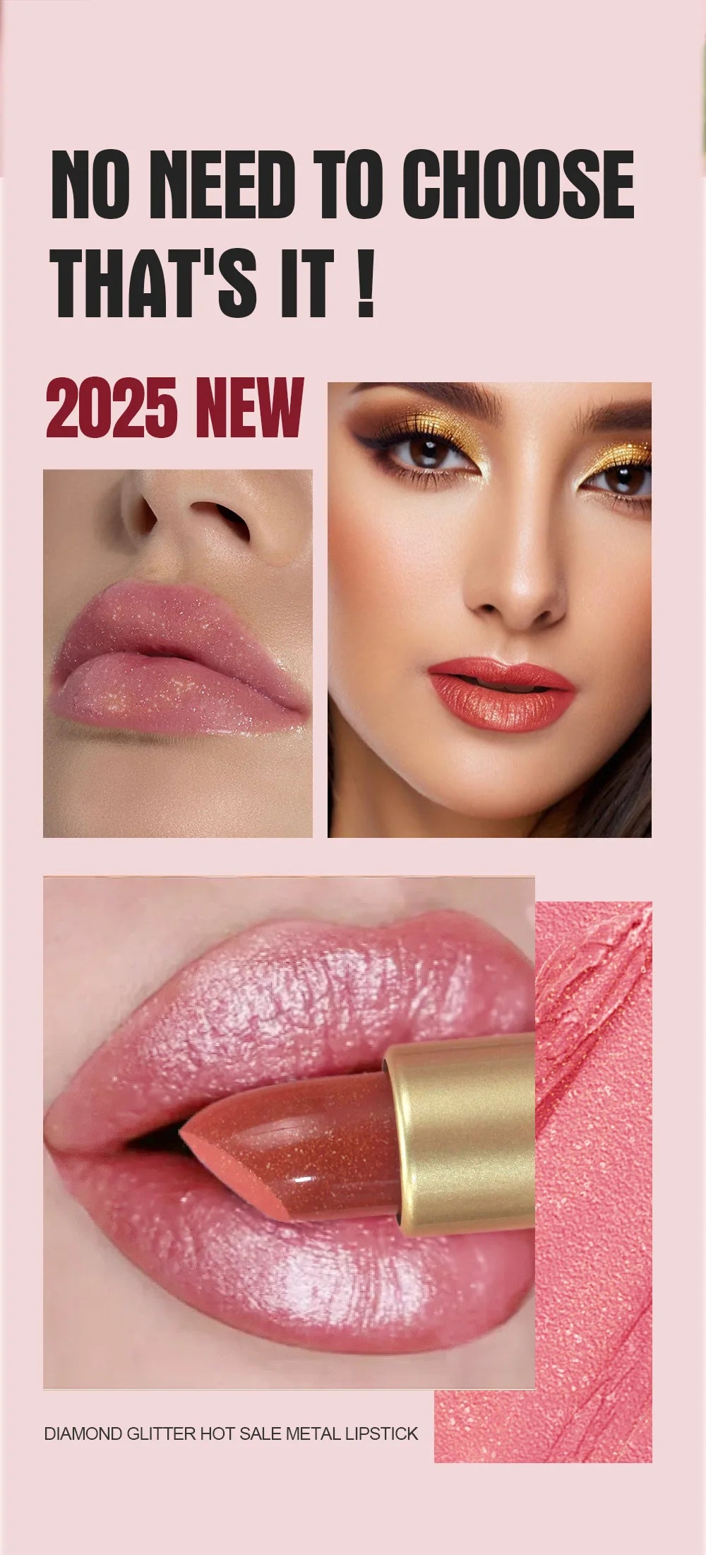 6pcs Diamond Pink Lipstick Set Chocolate Brown Metallic Glitter Long Lasting Shimmer Pearl Sparkling Lip Gloss Makeup