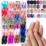 576pcs/Box Colorful Fake Nails Black Red Design Fake Nail Oval Short Square Press On False Nails Mixed Full Cover Nail Tips