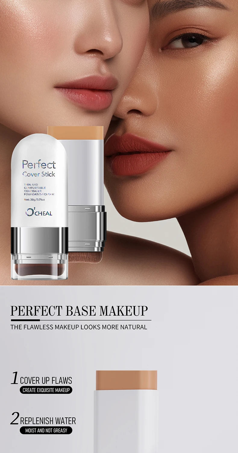 O'CHEAL Perfect Cover Stick Thin And Comfortable Concealer Foundation Cream Stick Instant Natural Waterproof Long-lasting Makeup