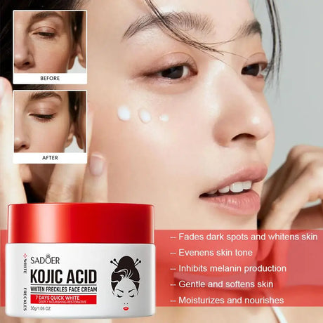 SADDER Kojic Acid Face Cream for Dark Spots Freckles Skin Care with Vitamin C, Whitening Treatment, Overnight Repair Moisturizer