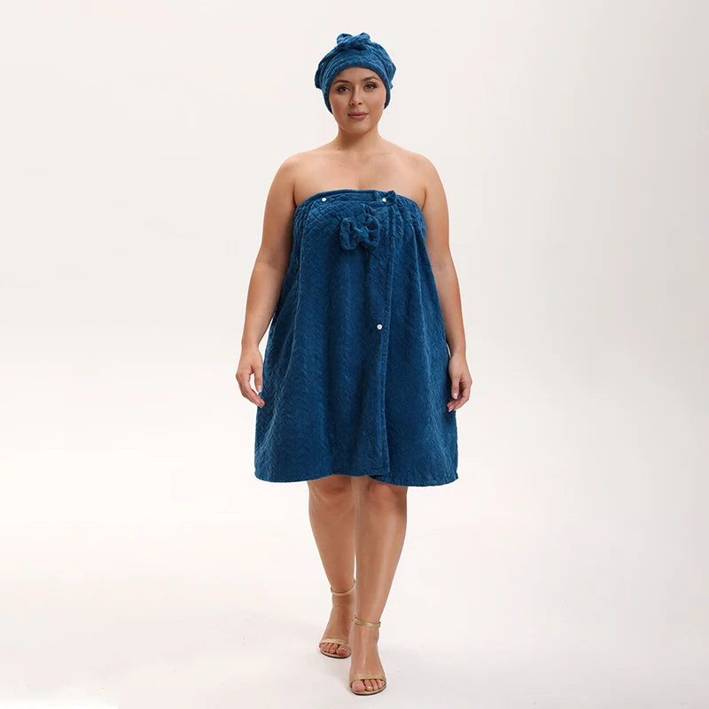2pcs wearable Bath Towel Set, Including 1 Dry Hair Cap and 1 Bath Skirt,  Soft and Absorbent, A Great  Match for The Bathroom