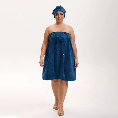 2pcs wearable Bath Towel Set, Including 1 Dry Hair Cap and 1 Bath Skirt,  Soft and Absorbent, A Great  Match for The Bathroom