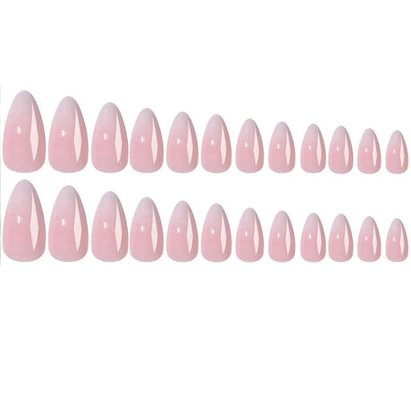 24pcs Upgrade Your Look With White Gradient Almond False Nails 1pc Nail File & 1Nail Glue Sticker Kit Nails