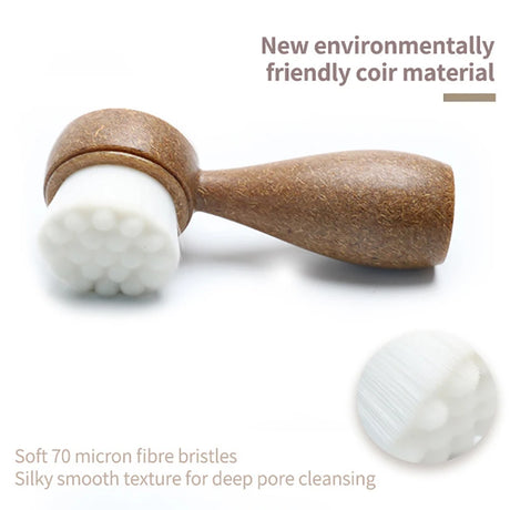 New Coconut Shred Handle Facial Brush Double Sided Facial Cleanser Blackhead Removing Pore Cleaner Exfoliating Facial Brush