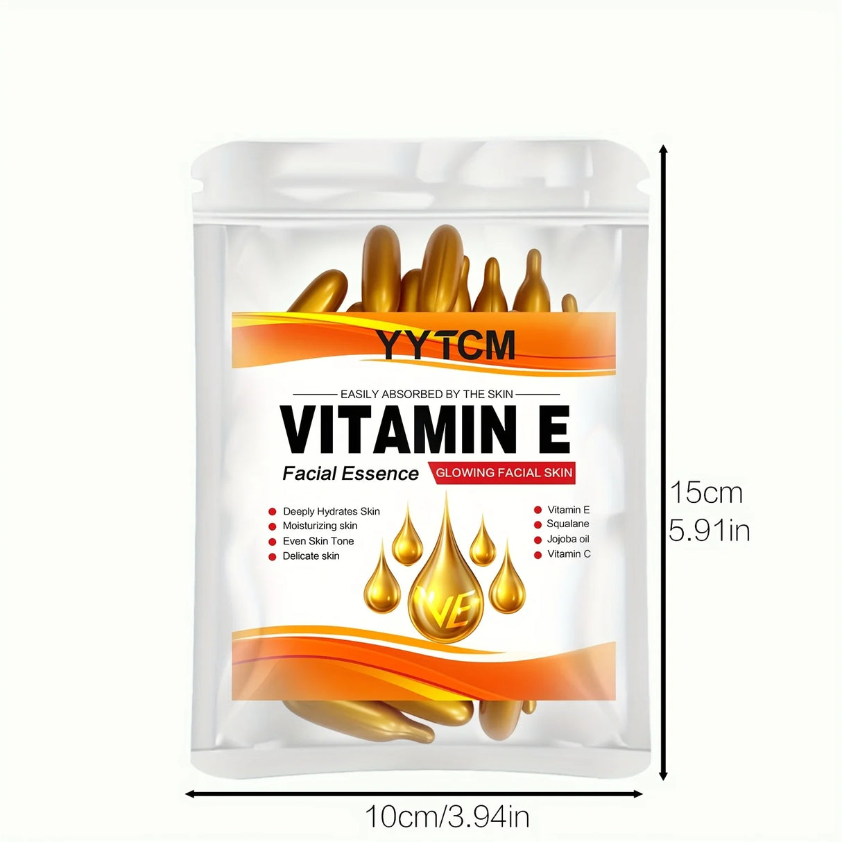 Vitamin E Deep Moisturizing Capsule Essence, Hydrates and Smooths Skin, Contains Plant-Based Squalane, Vitamin C, Deep Hydration and Skin Brightening Essence (0.4Gx30 Capsules)/Bag-1 Bag