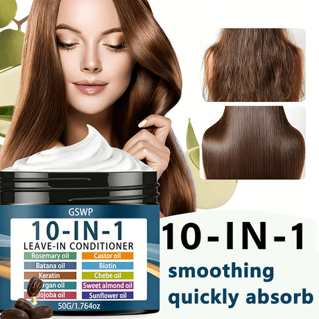 GSWP 10 In1 Leave-in Conditioner with Rosemary Oil&Keratin, Moroccan Nut Oil, Biotin Etc. Hydrates&Moisturizes. 50g/100g
