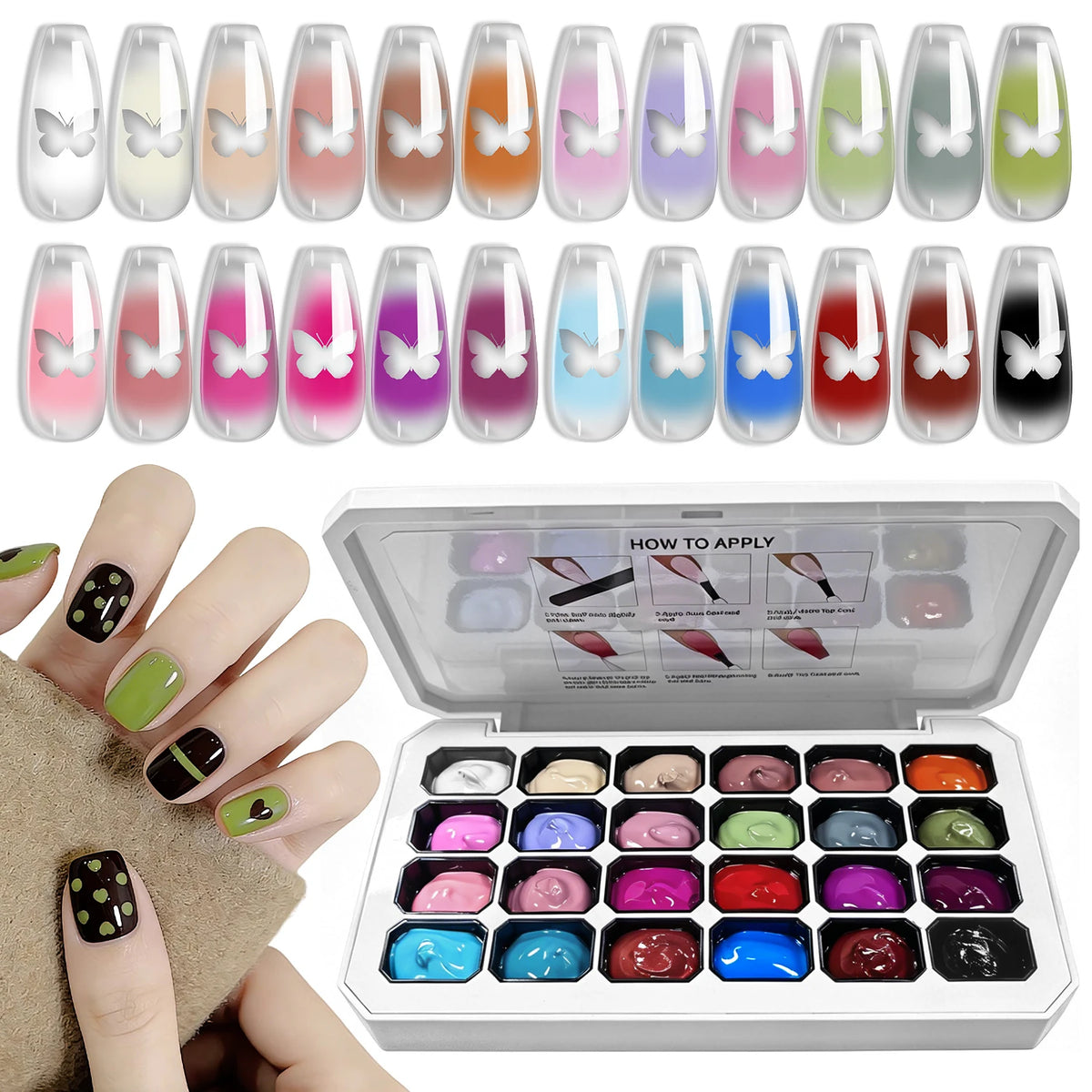 LIMEGIRL 24 Color Gradient Wash-Free Painting Gel Nail Art Design Painting Gel Nail Engraving DIY Soak-Off UV LED Nail Polish
