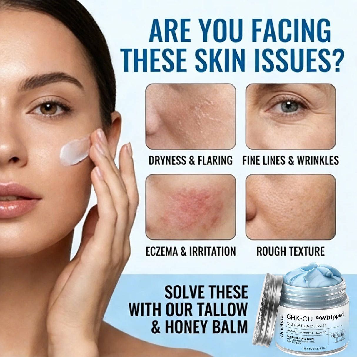 Copper Peptides PDRN GHK-Cu Beef Tallow for Skin Blue Balm Manuka Honey Face and Body Moisturizer Mature Dry & Sensitive Skin