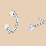 6/2pcs Horseshoe Nose Rings With L-Shape Nose Stud, Stainless Steel Rianbow CZ Nose Ring,, Lip Eyebrow Helix Ear Piercing