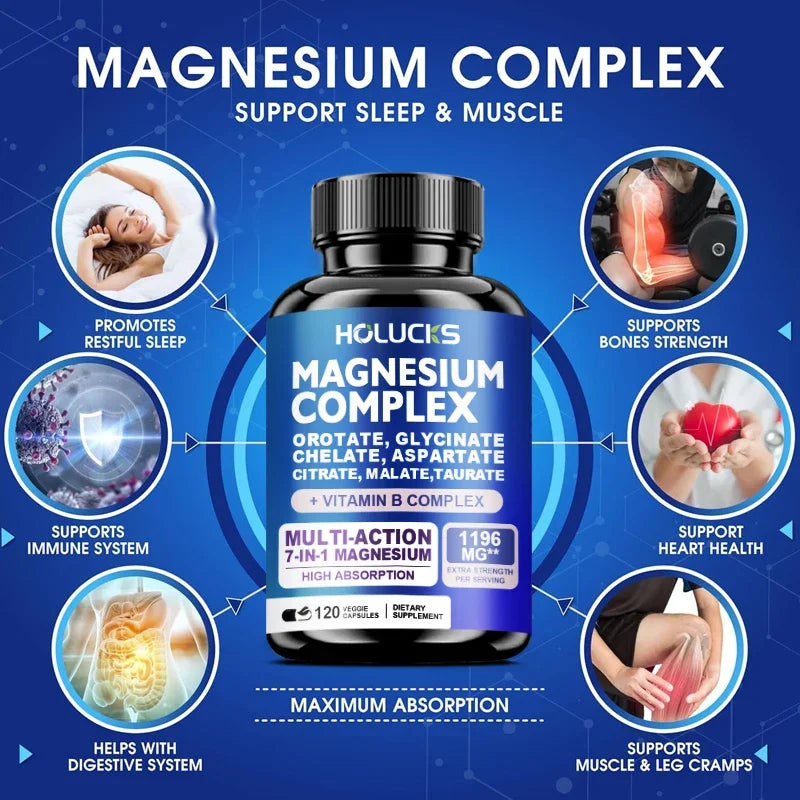 Magnesium Complex Capsules, Support Energy, Bone Strength, Restful Deep Sleep, Brain Health & Anxiety Relief