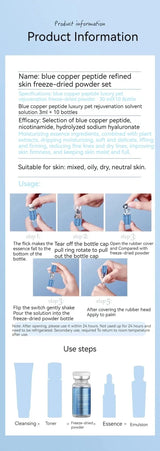 Blue Copper Peptide Freeze-Dried Powder Set Oligopeptide Anti Wrinkle Essence Shrink Pores Acne Treatment Skincare Serum 20pcs