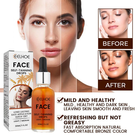 EELHOE Self Tanning Drops Sunless Skin Tanning Oil Liquid Dark Self Tanner Water Serum for Face Body Fake Indoor Tan Lotion 30ml